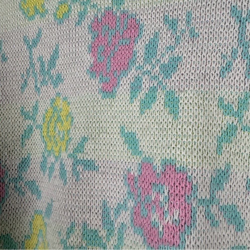 Vintage Snapdragon Floral Pastel Boatneck Sweater, Size Small - Picture 3 of 10